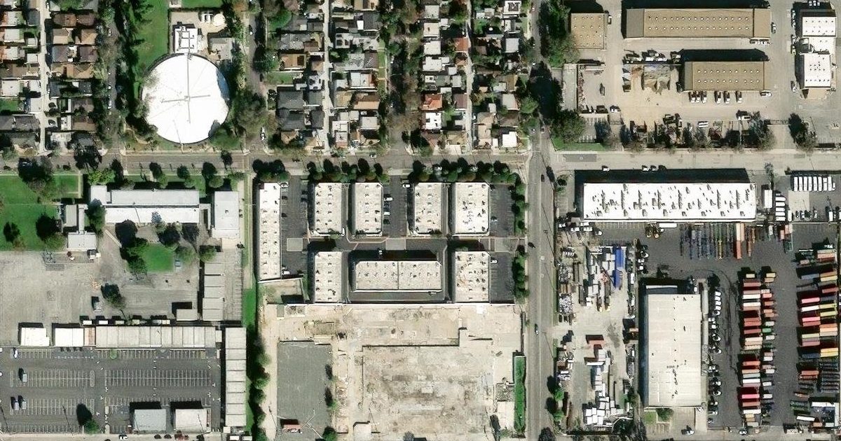 Aerial view of J S Racing USA and its surroundings