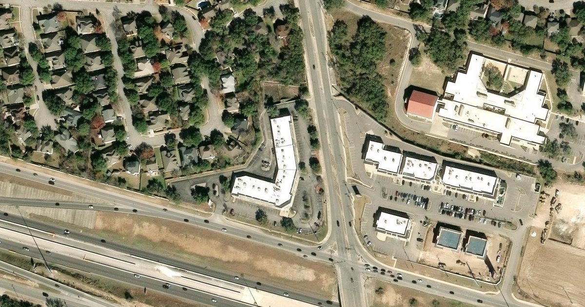 Aerial view of Talamantez Karate and its surroundings