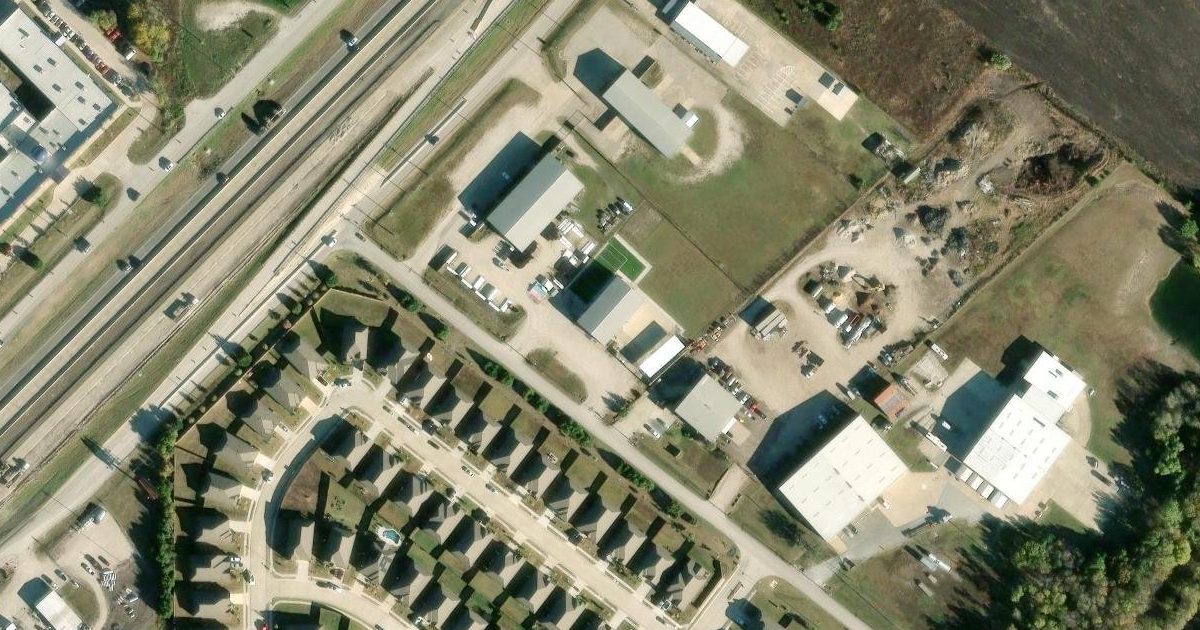 Aerial view of TOPS Gymnastics and its surroundings