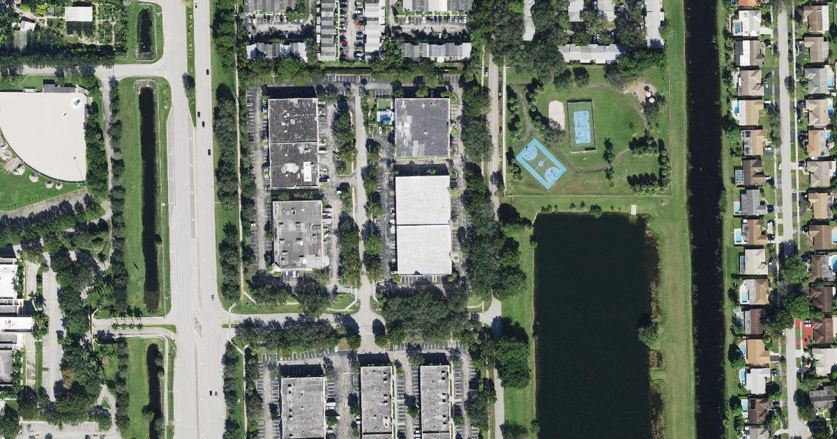 Aerial view of Just Swim and its surroundings