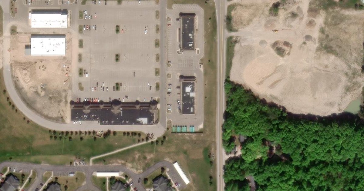 Aerial view of Anytime Fitness and its surroundings