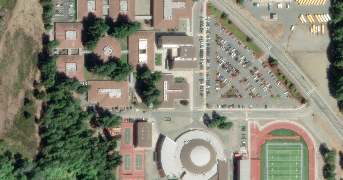 Aerial view of Shelton Pool and its surroundings
