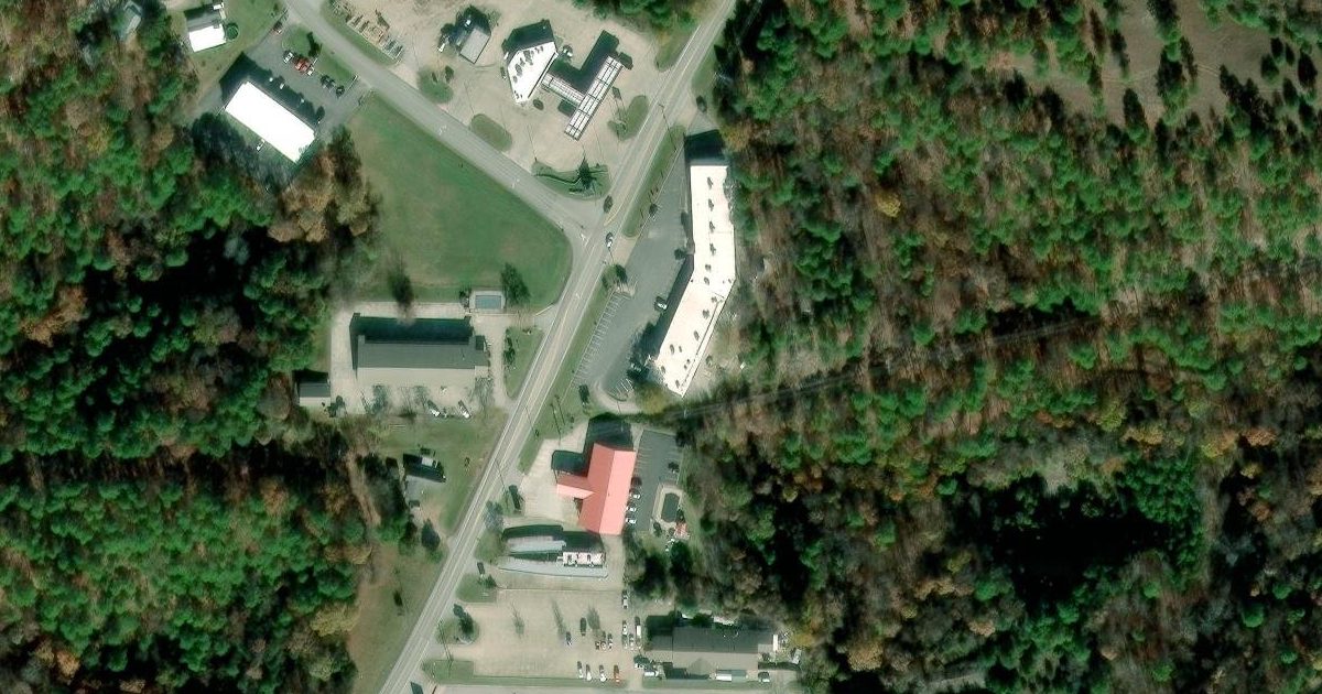 Aerial view of Groves Karate Studio and its surroundings